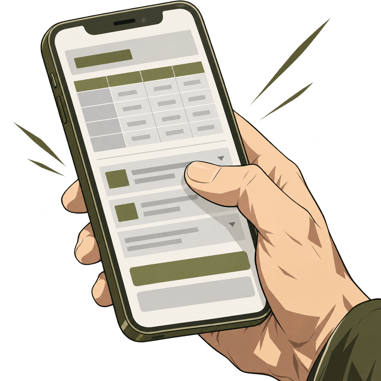 スマートフォンで通販サイトの確認項目をチェックするイメージ