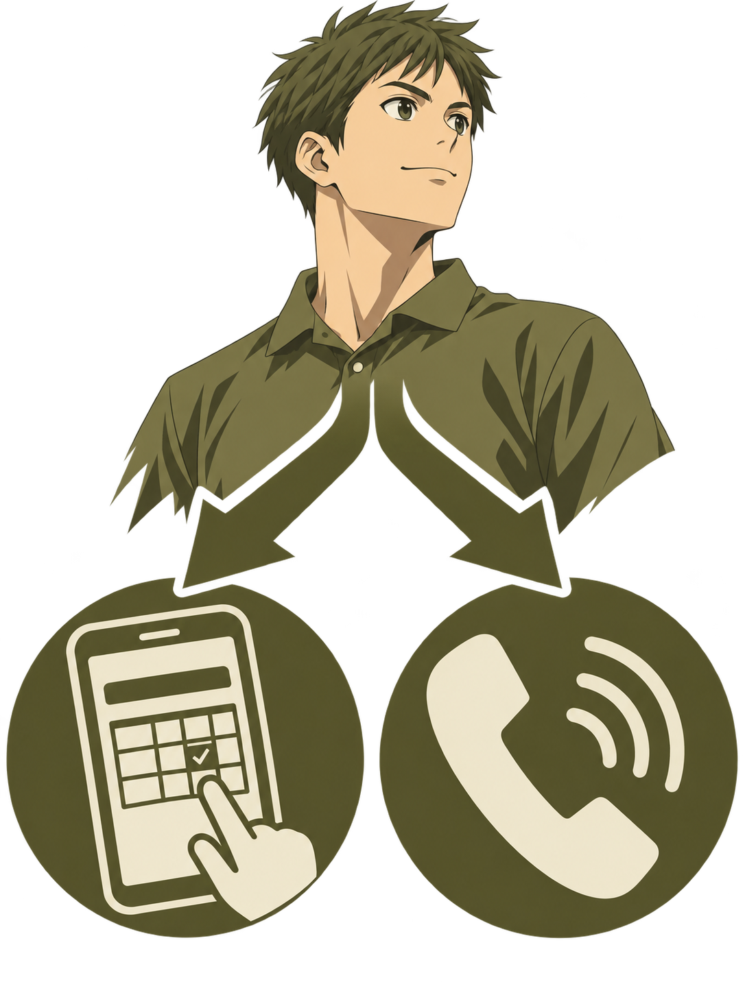 Web予約と体験レッスンの電話申込みという2つの予約入口の分岐を示す図解
